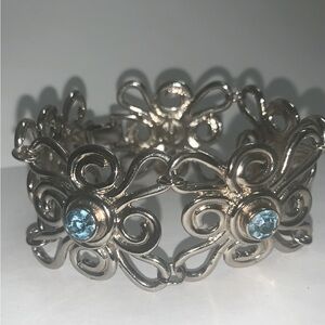 Vintage 90s Avon Bracelet Floral Silver Tone with Blue Stones